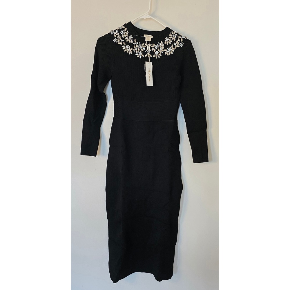 Shoshanna Dress Bodycon Long Sleeve Sweater Ribbed Womens Extra Small Black NWT